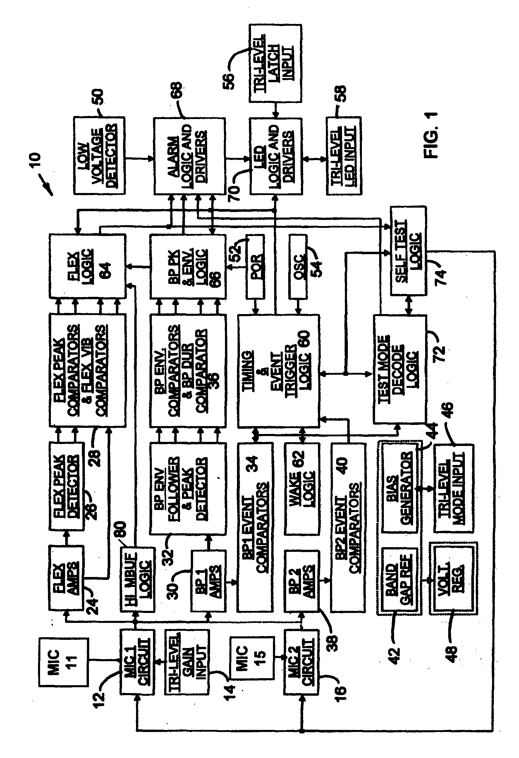 Method of eliminating impact/shock related false alarms in an acoustical glassbreak detector