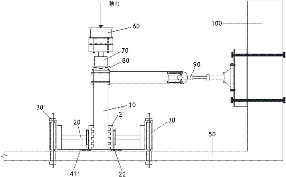 Quasi-static test device and method for base-free reinforced concrete column