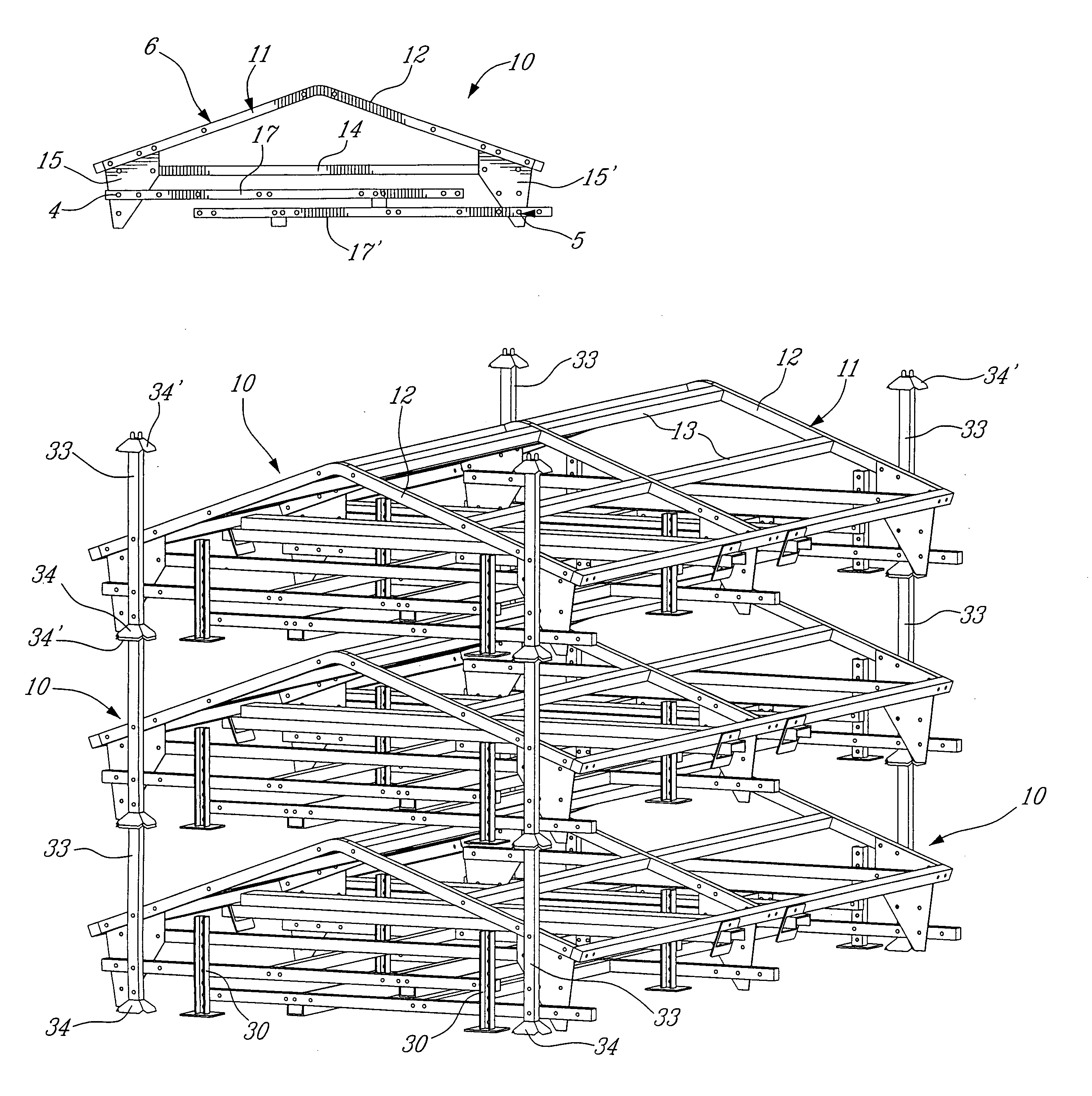 Stackable building structure frame