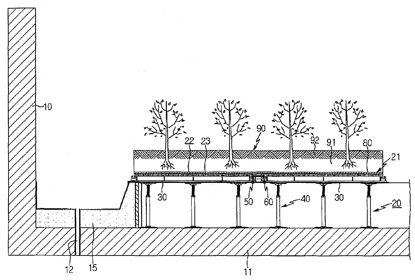 Double floor type inducing waterproof structure and green roof structure using the same