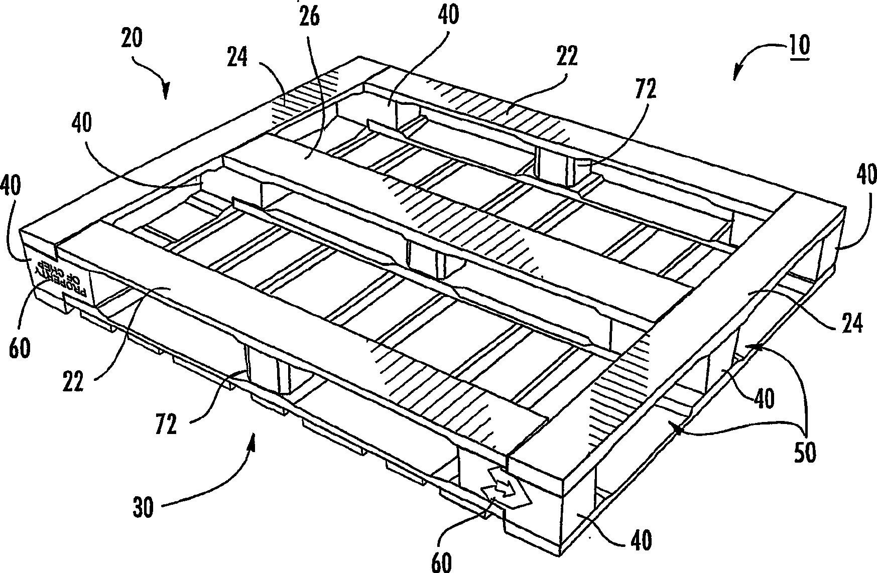 Pallet with stepped support blocks and related methods