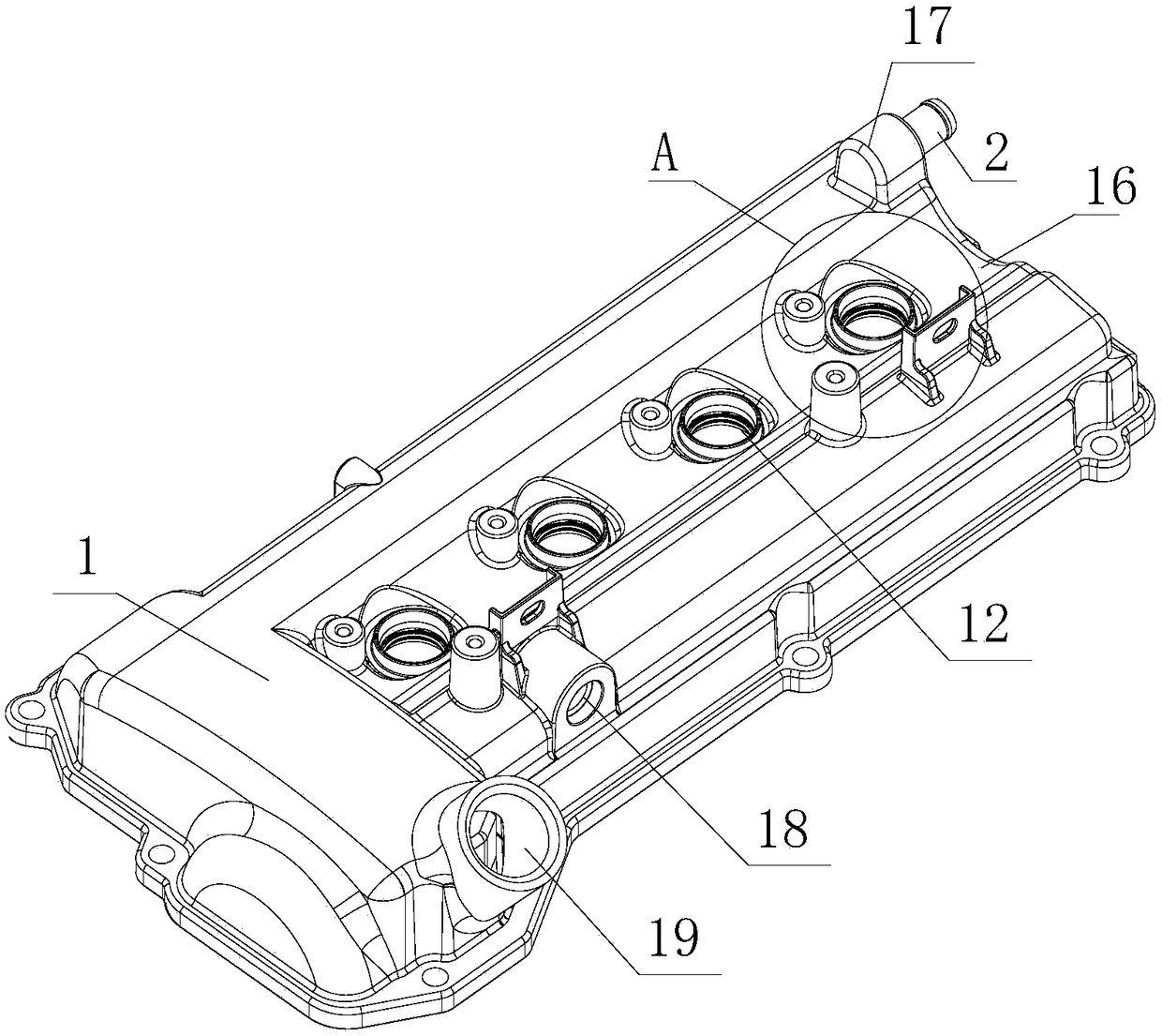 Low-noise oil-gas separation type cylinder head cover assembly