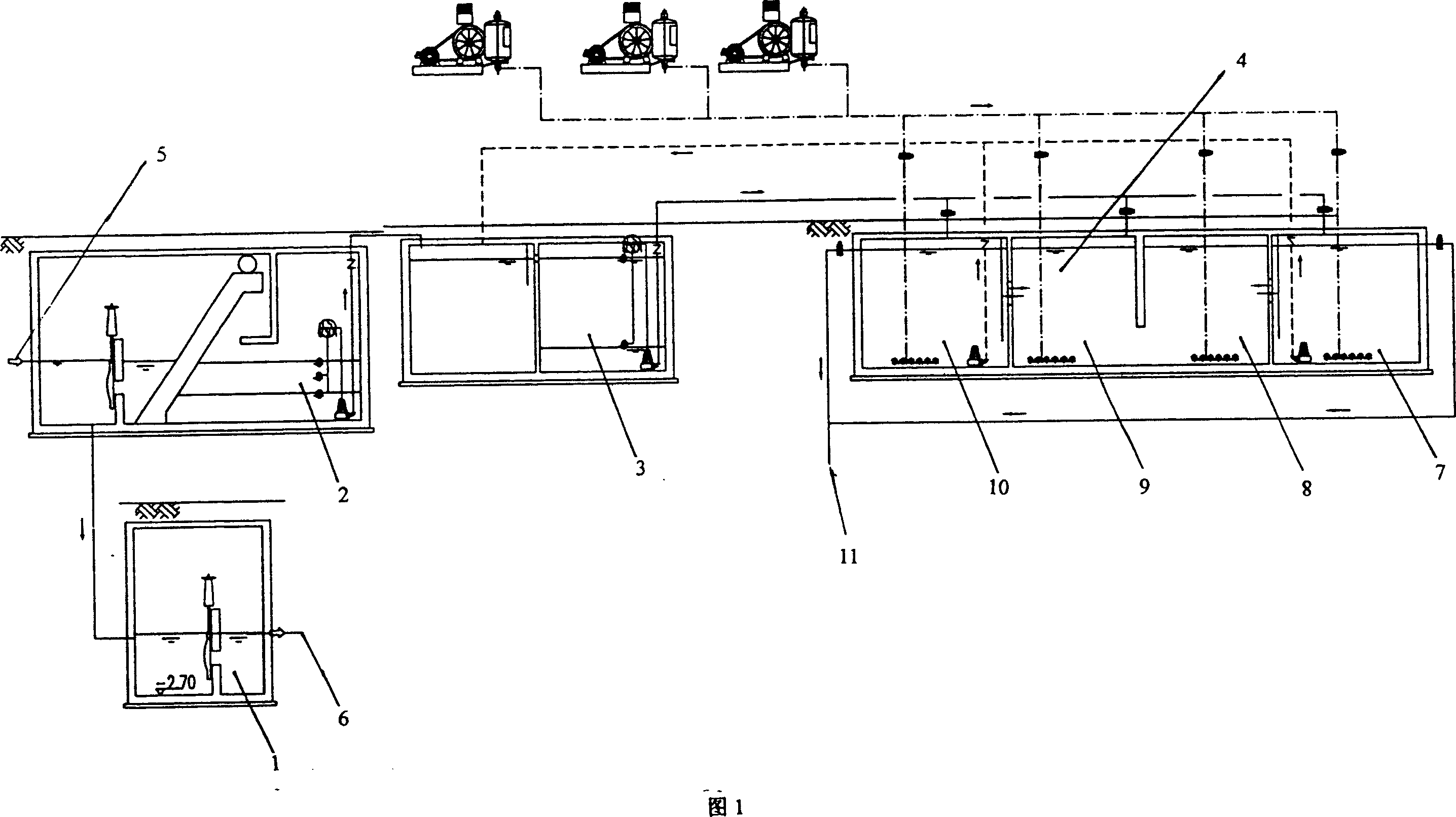 Activated sludge method processing technique at sewage continuous drainage interval