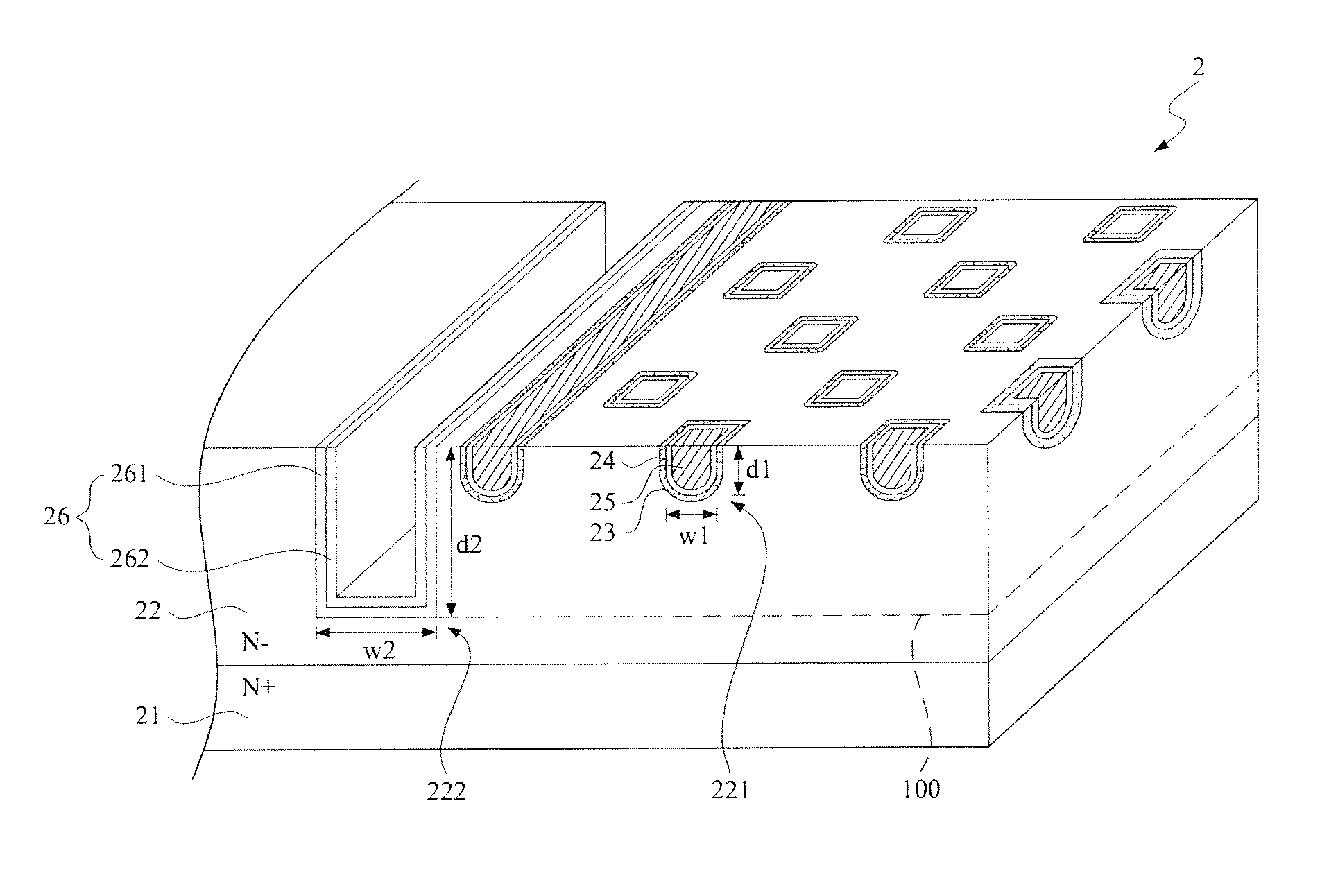 Semiconductor structure with dispersedly arranged active region trenches