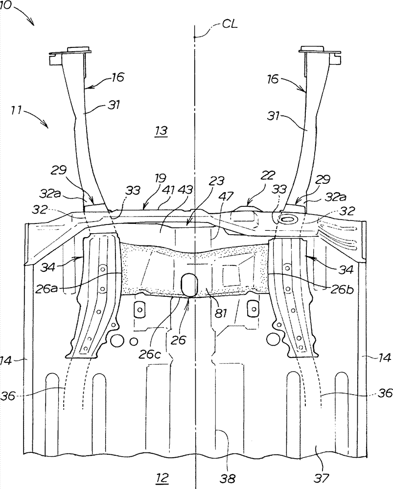 Structure for front section of vehicle body