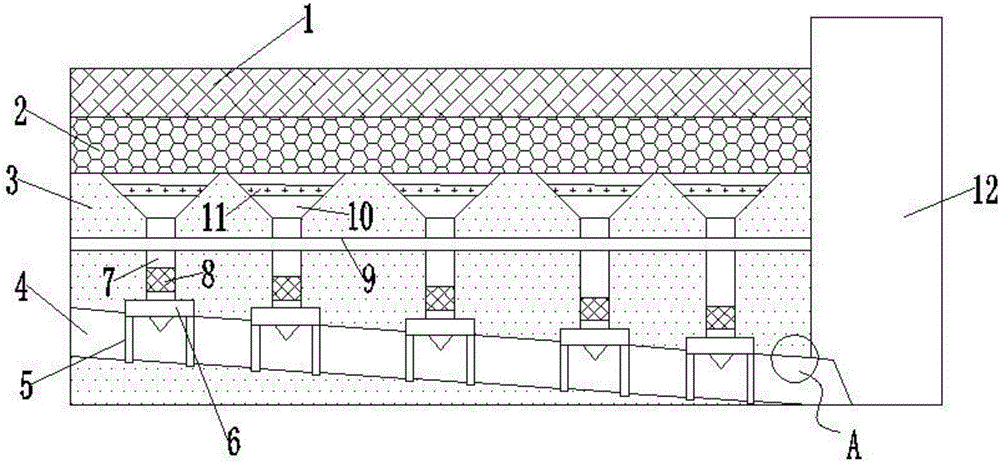 Collector pipe embedding structure for saline-alkali land soil improving