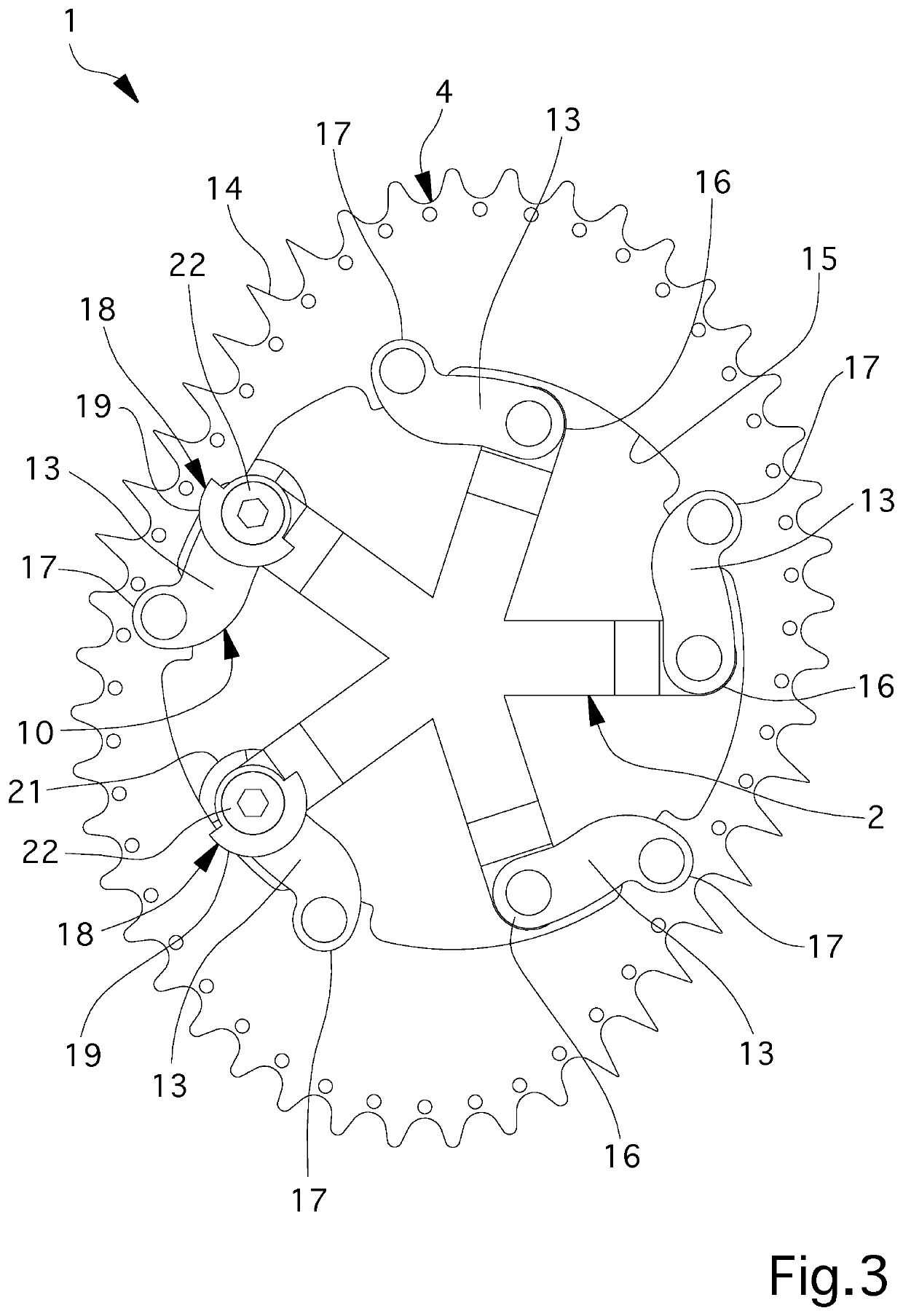 Device for motion transmission on cycles