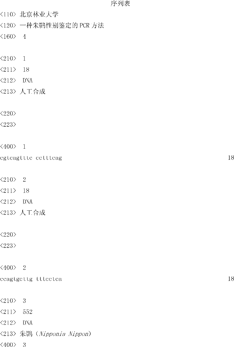 PCR (Polymerase Chain Reaction) method for sex appraisal of Nipponia nippon