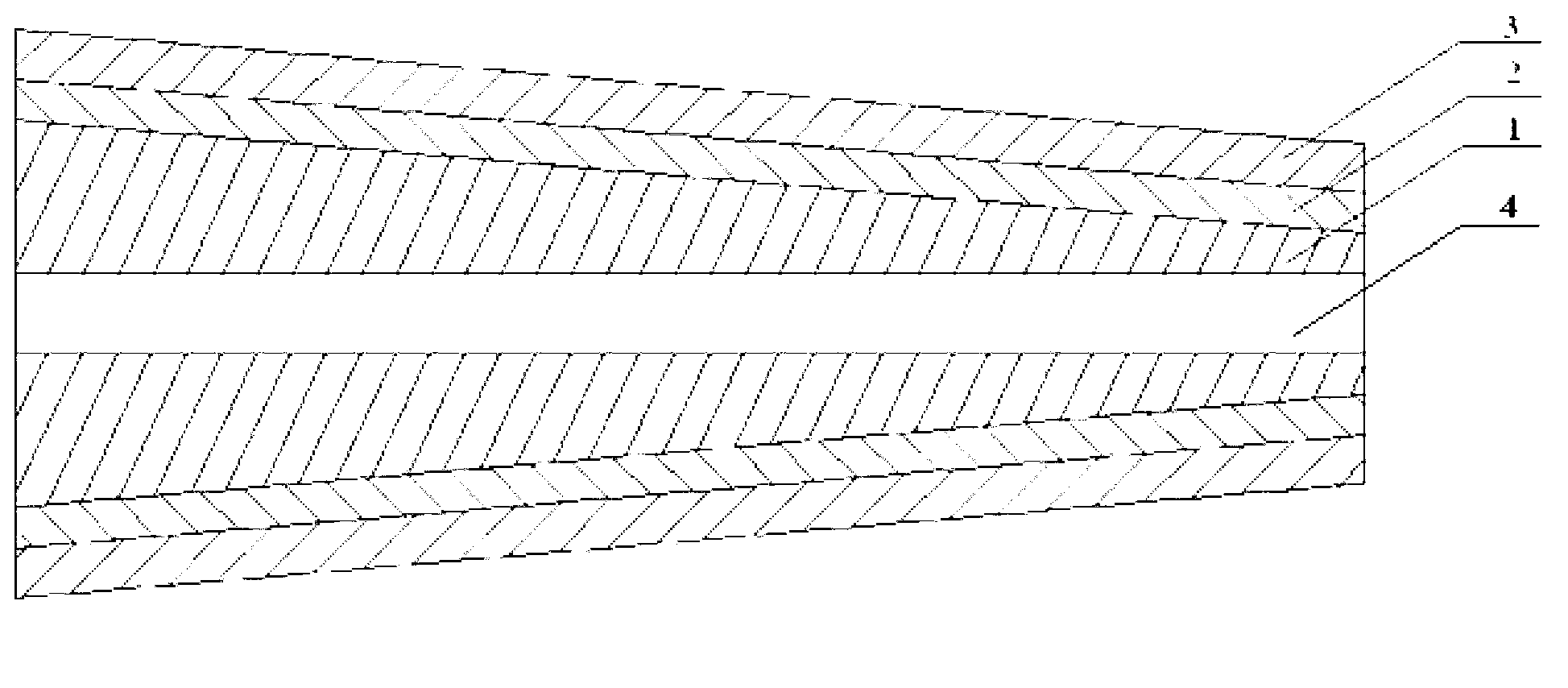 Tapered tube made of glass fiber and carbon fiber hybrid composite materials and method for manufacturing tapered tube