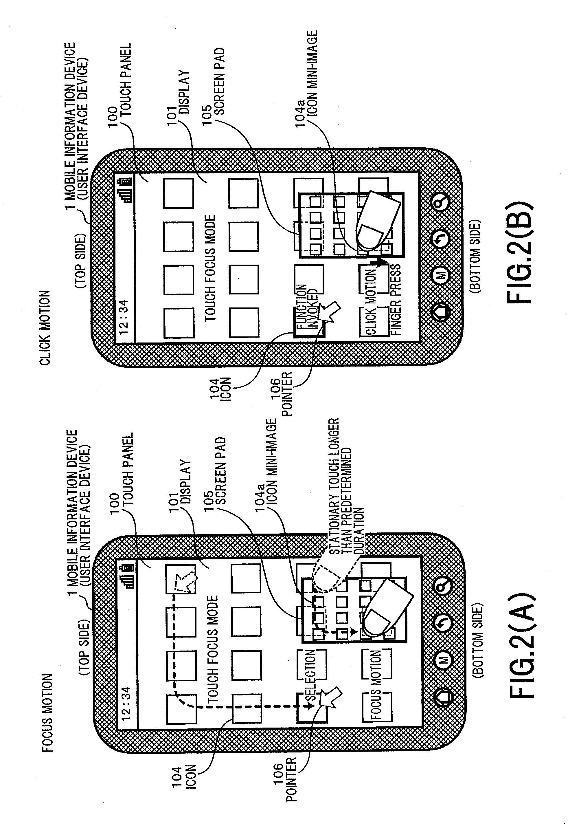 User interface device with touch pad enabling original image to be displayed in reduction within touch-input screen, and input-action processing method and program