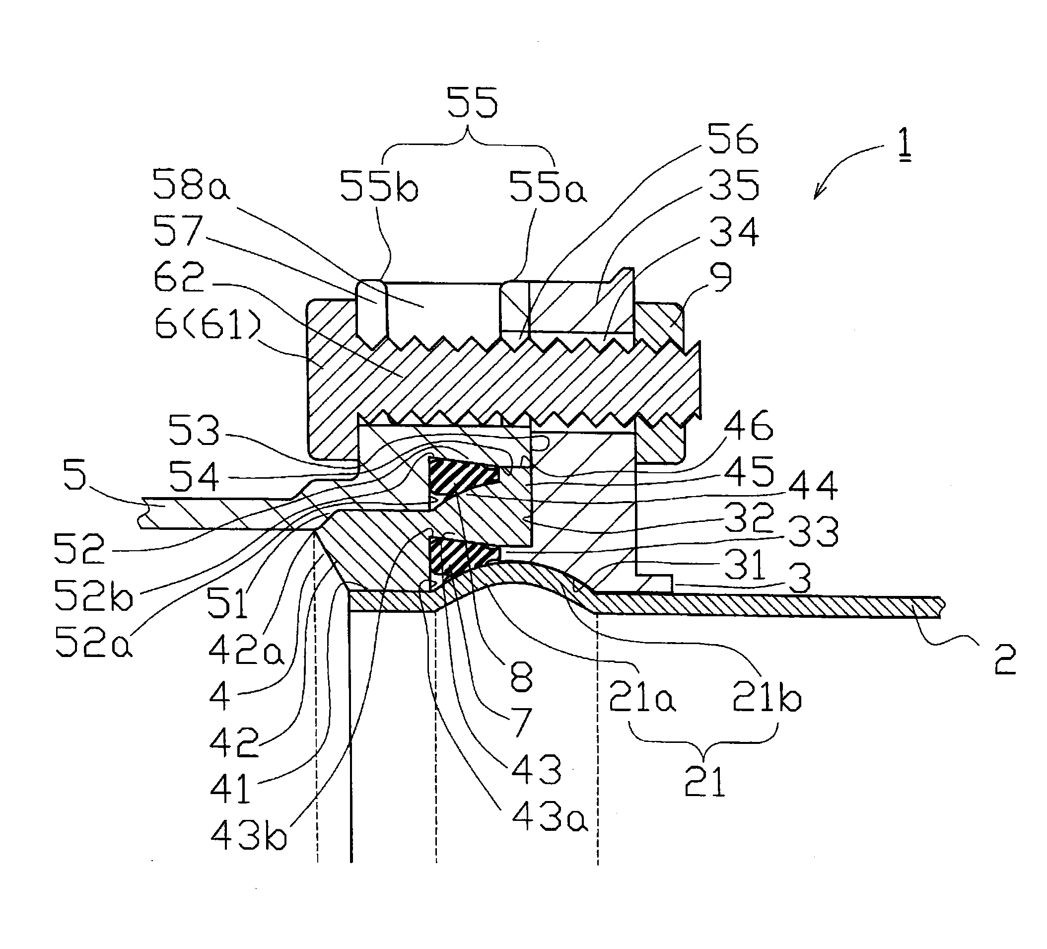 Connection structure between thin wall stainless steel pipe and joint