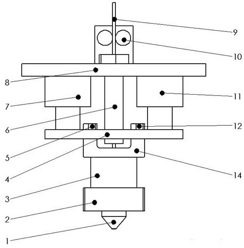 3D printing nozzle based on ultrasonic micro forging and printing method