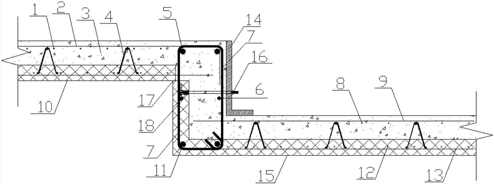 Prefabricated laminated floor slab with upturning side edge for slab descending area and construction method thereof