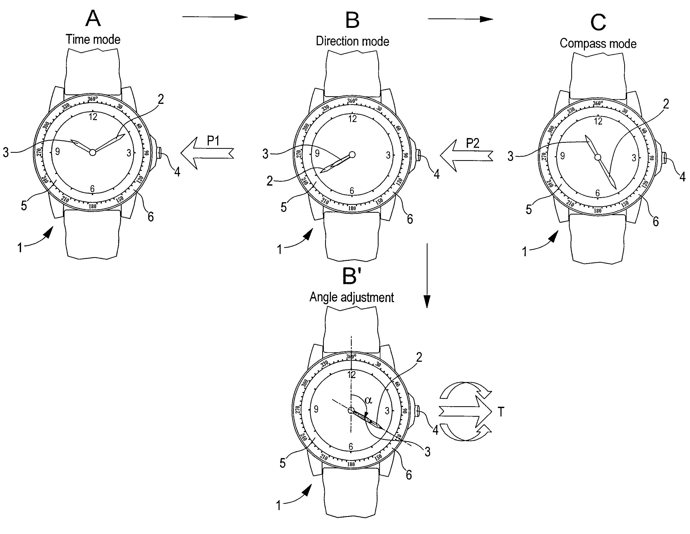 Electronic watch with indication of the direction of a pre-programmed geographical place