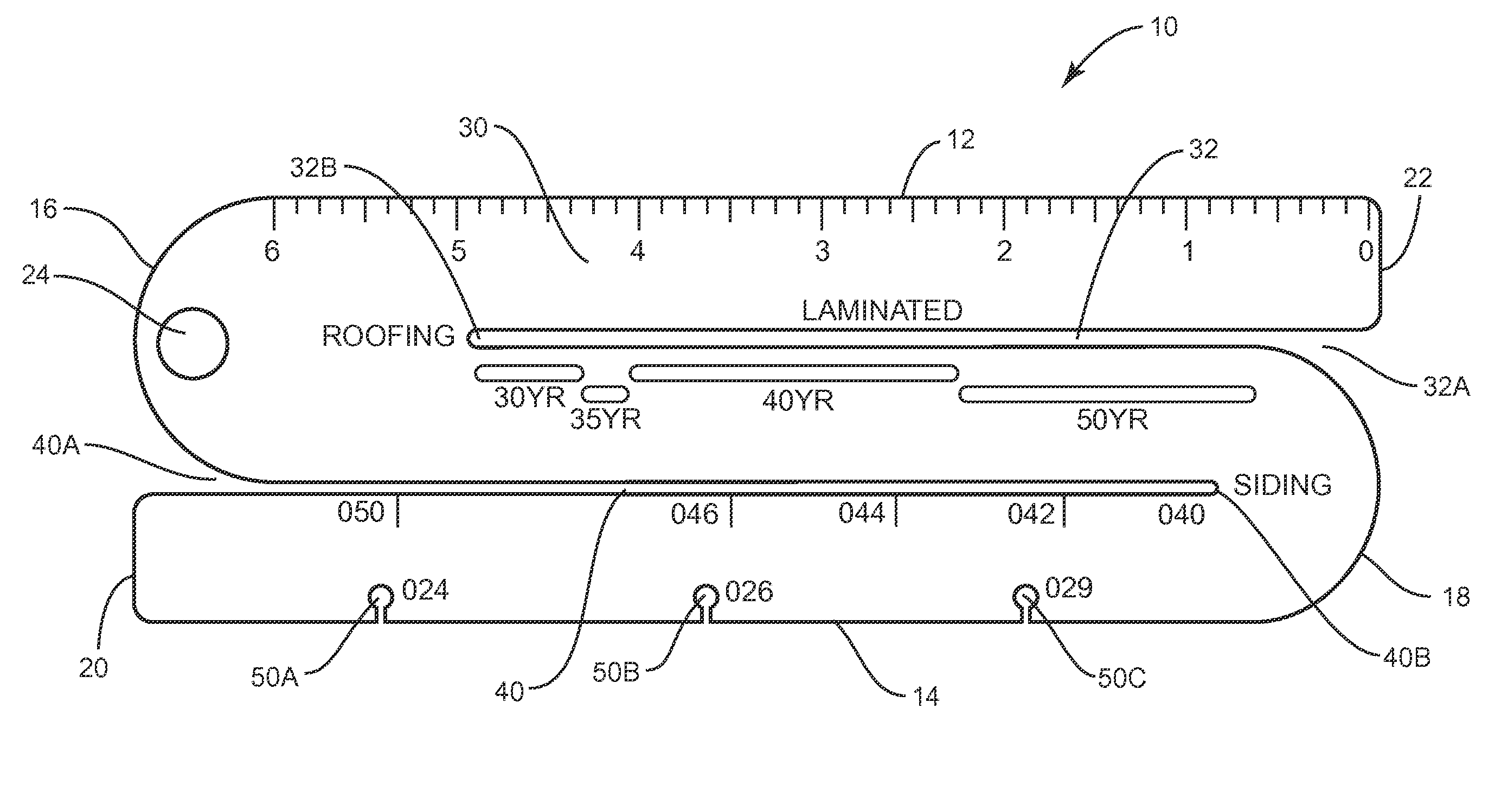 Combination Gauge for Measuring the Thickness of Roofing Shingles, Metal Roofing Panels, and Vinyl Siding