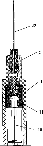 Safety injector with injection needle automatically deflecting when shrinking