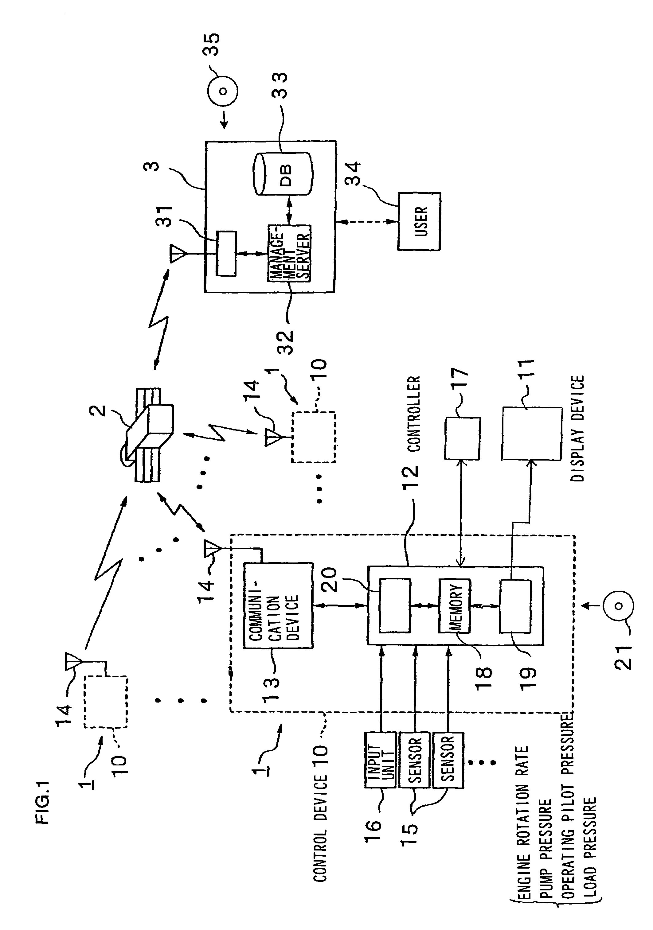 Working machine, trouble diagnosis system of working machine, and maintenance system of working machine