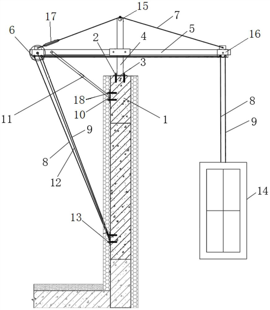 Wall-attached anchoring type hanging basket support and mounting method thereof