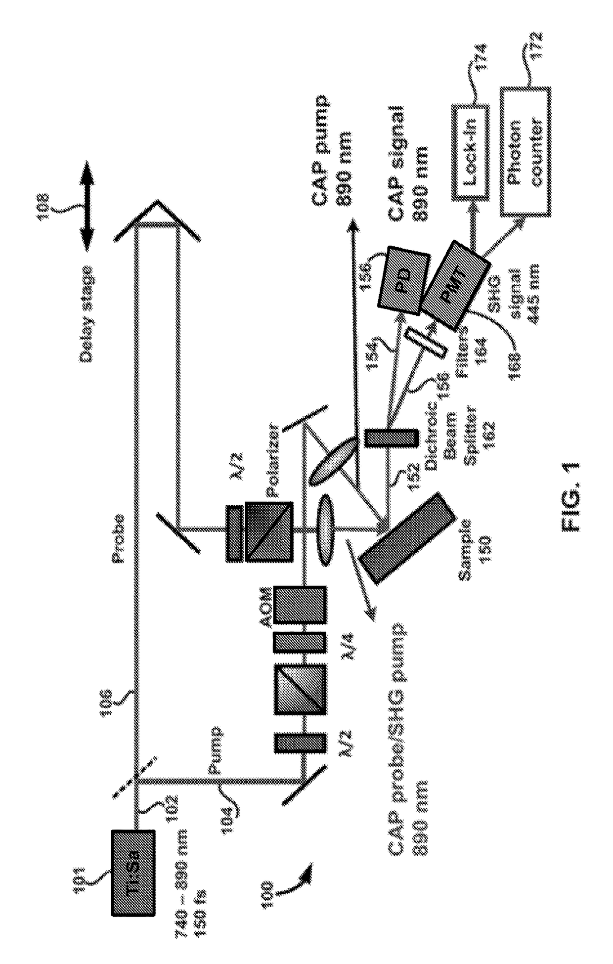 Apparatus and methods for probing a material as a function of depth using depth-dependent second harmonic generation