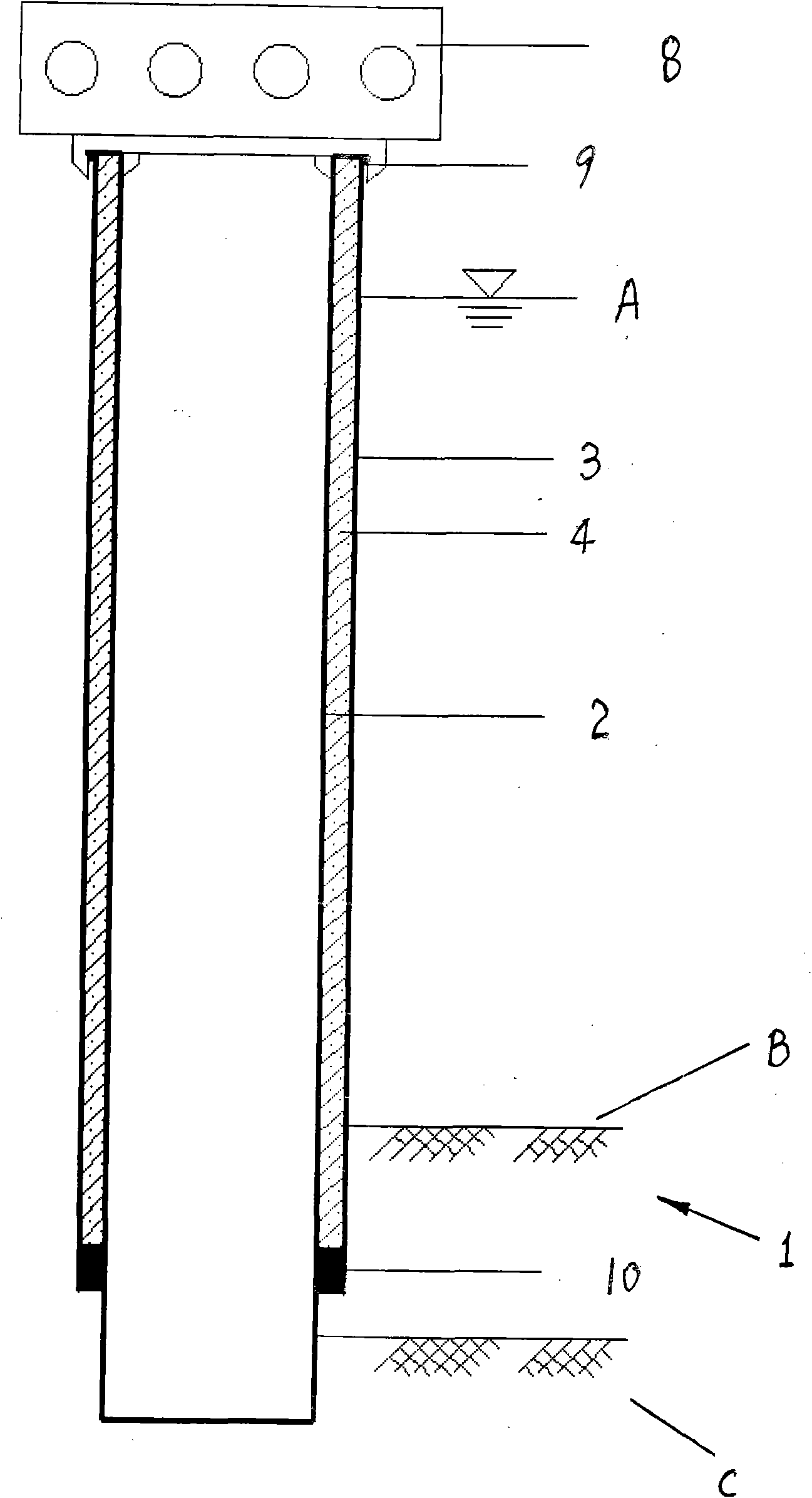 Construction method of concrete filling piles