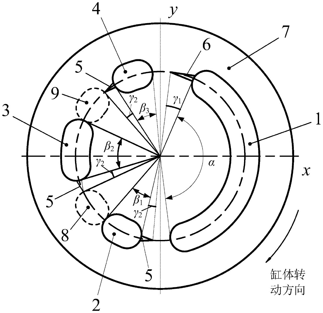 Four-port port plate for torque balance and shock mitigation