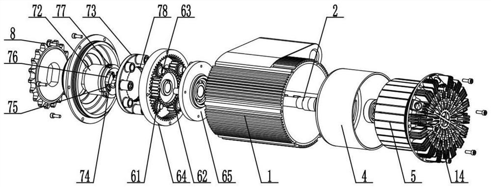 Efficient heat dissipation type middle gear motor with centrifugal overrunning double-clutch system