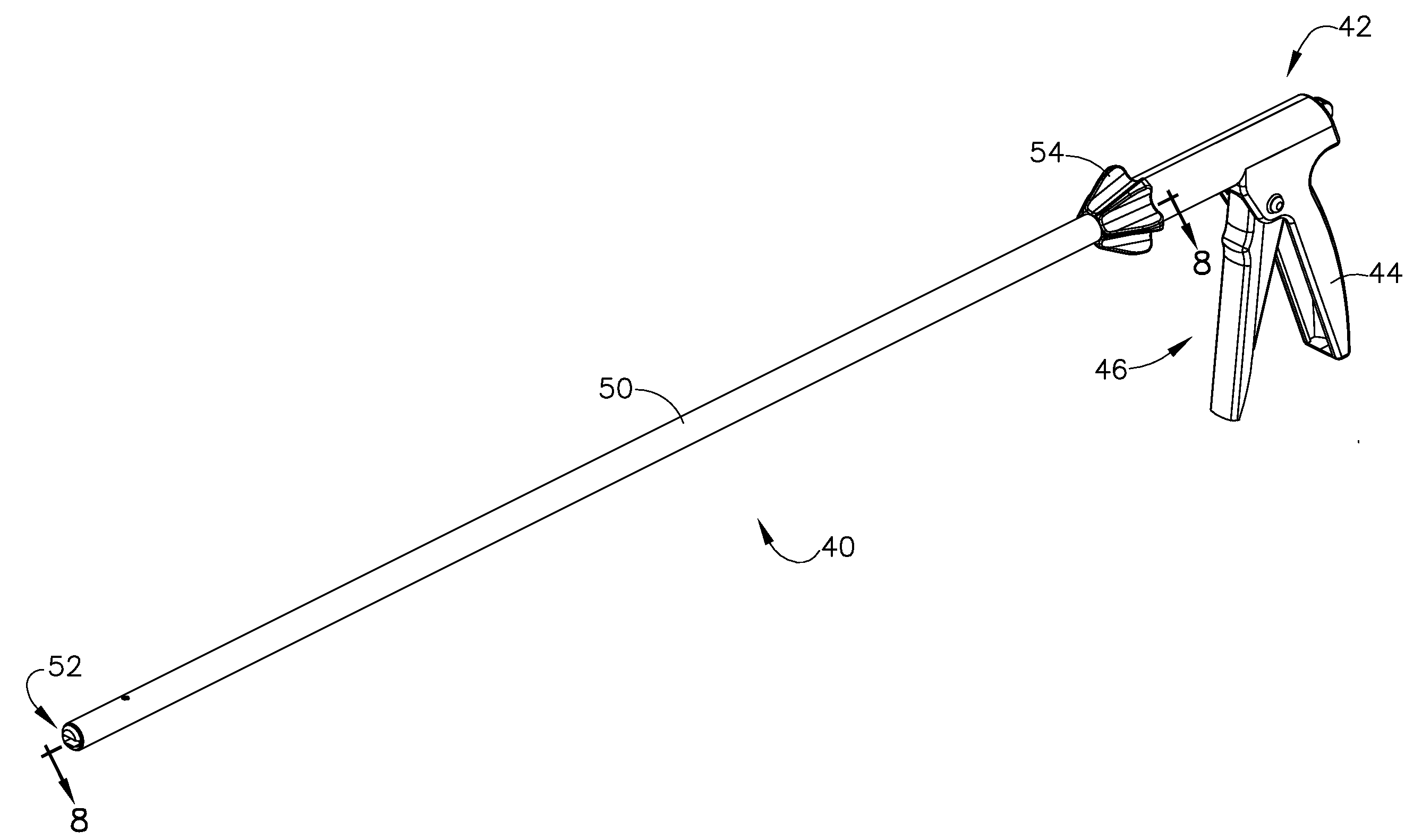 Surgical stapler for applying a large staple though a small delivery port and a method of using the stapler to secure a tissue fold