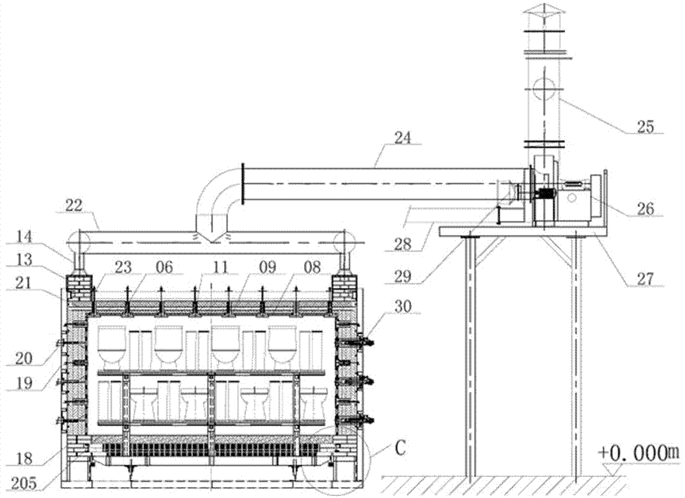 Energy saving kiln for preventing ash contamination and with low heat storage