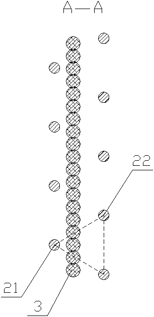 Multi-row mini-pile enclosing structure for blocking soil and construction process