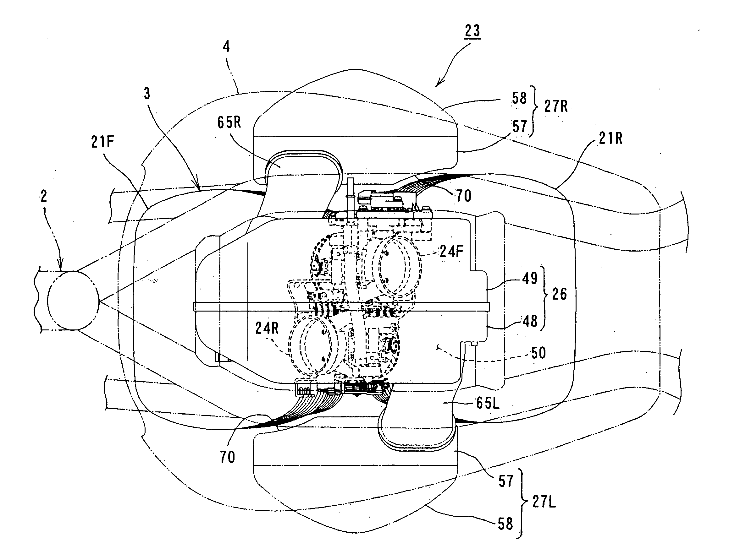 Intake device of V-type engine of motorcycle