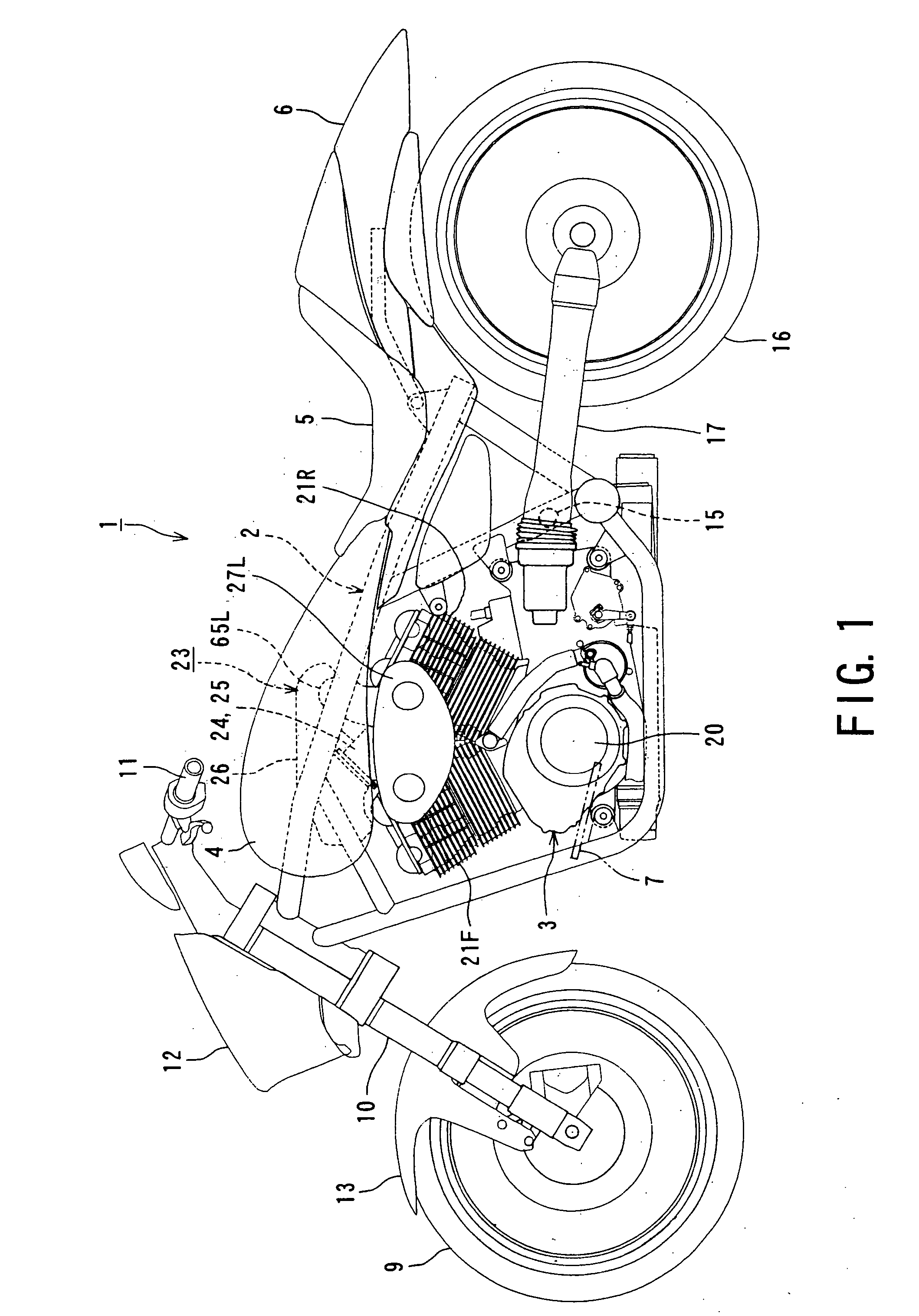 Intake device of V-type engine of motorcycle