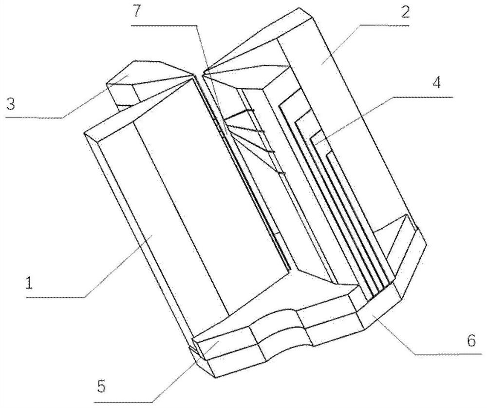 A segmented blade ion trap device