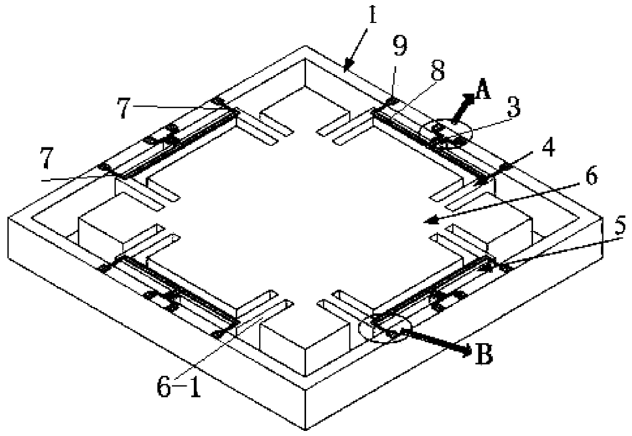 Multi-beam type single-mass in-plane biaxial acceleration sensor chip and preparation method thereof