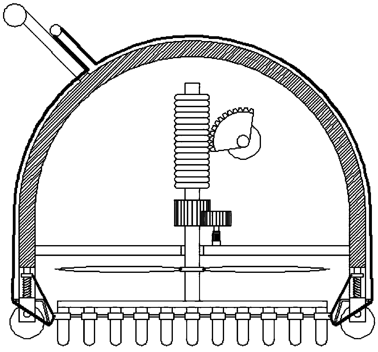 Cutting height adjustment based comb weeding device for stone-bearing ground