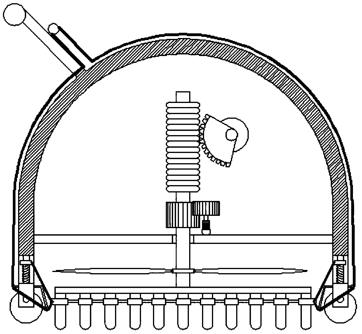 Cutting height adjustment based comb weeding device for stone-bearing ground