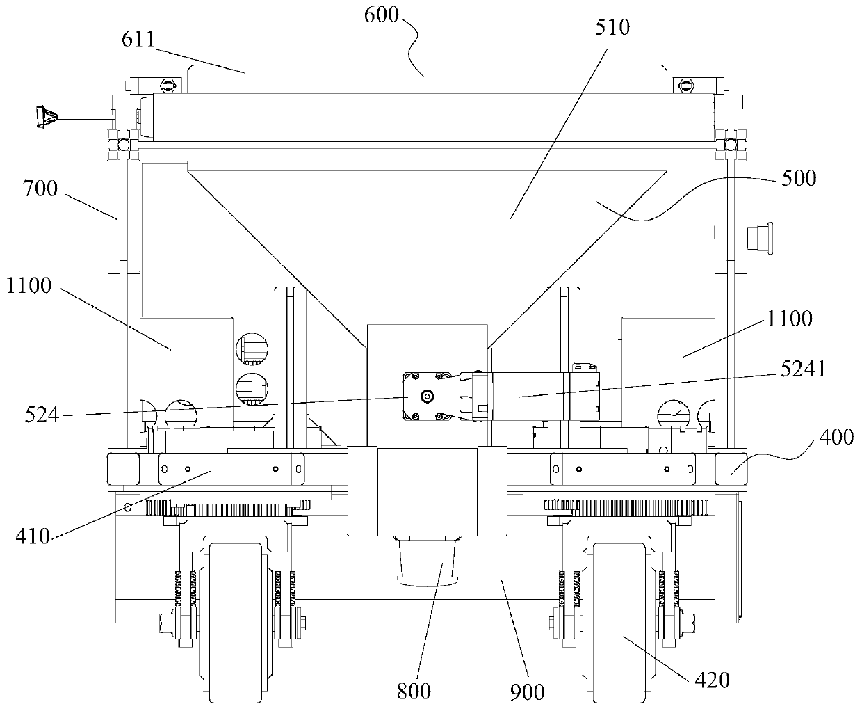 Material conveying device and floor tile paving and pasting system with device