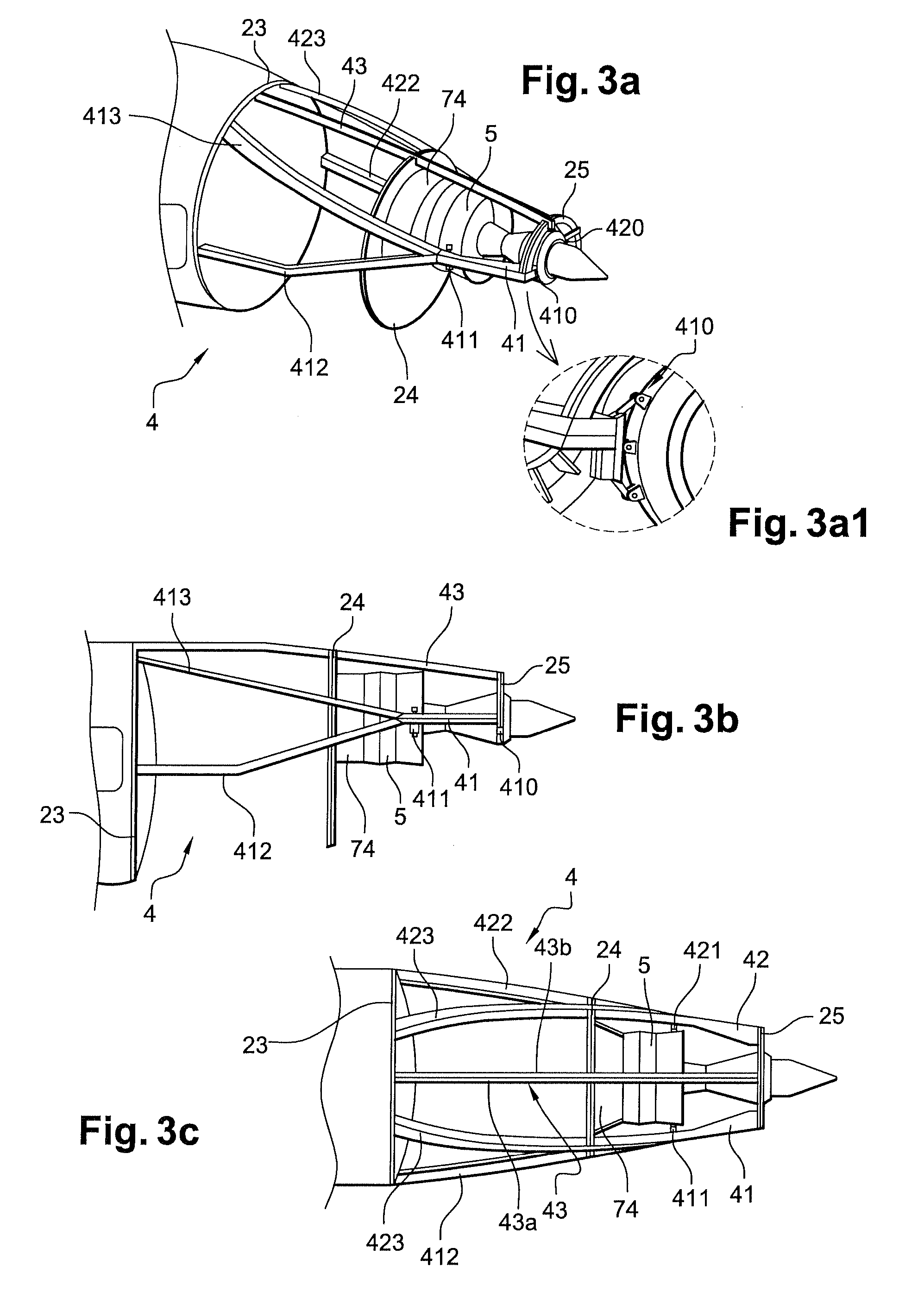 Beam mounted rear propulsion system for an aircraft and aircraft with such system