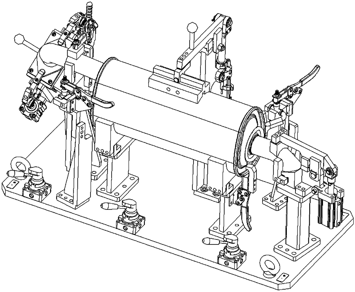 Rear silencer assembly welding fixture of automobile exhaust system