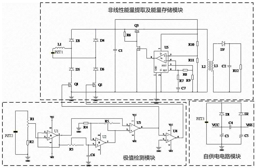 A self-powered nonlinear piezoelectric vibration energy extraction circuit