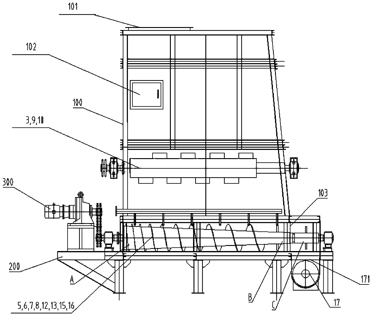 Pre-treatment reaction bin used for rice and wheat straw fiber extracting