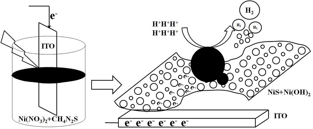 Method for preparing NiS/Ni(OH)2 electrocatalyst used for decomposing water to generate hydrogen