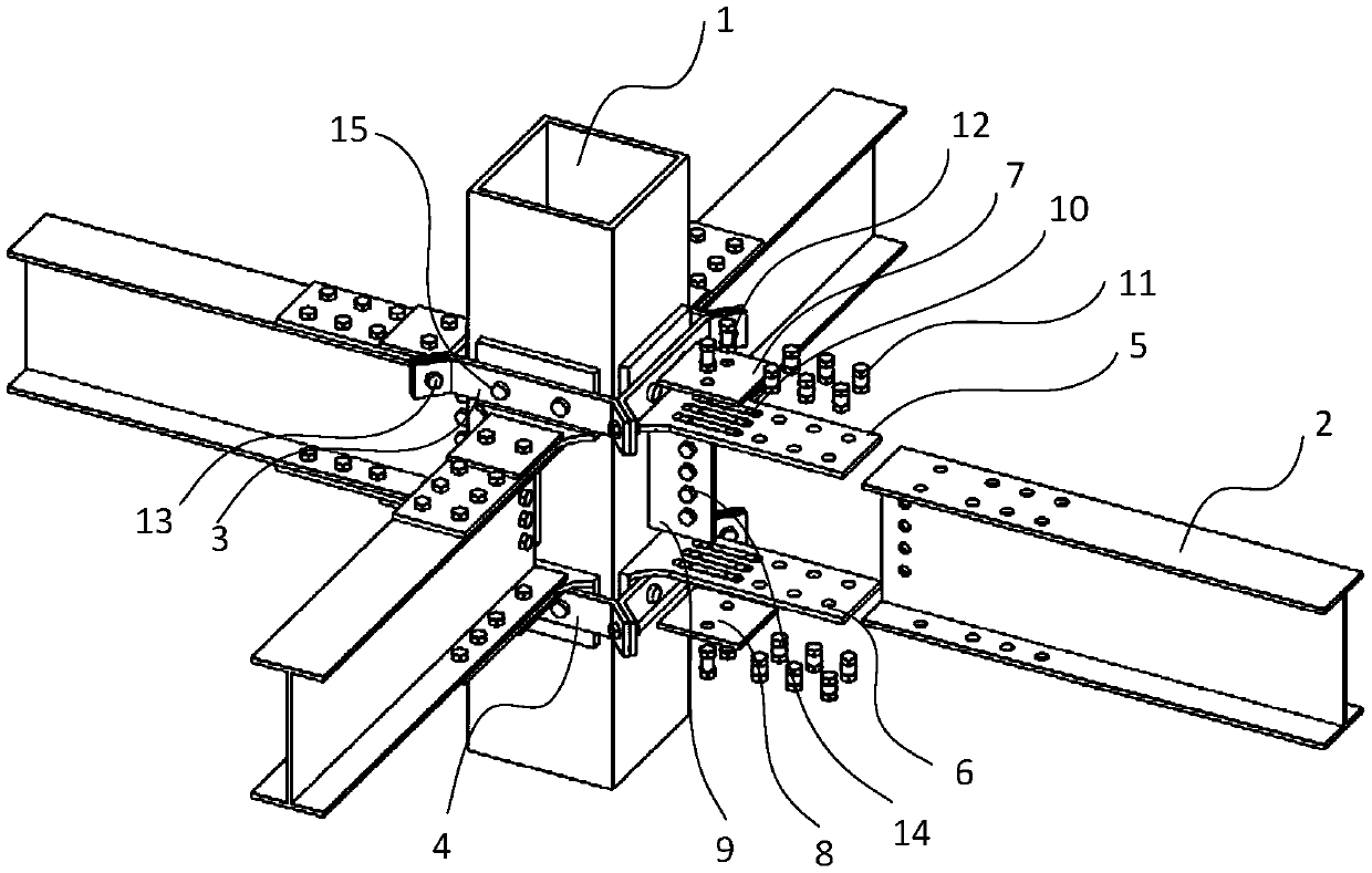 Replaceable energy consumption connecting node of assembly-type rectangular steel pipe column-H-type steel beam