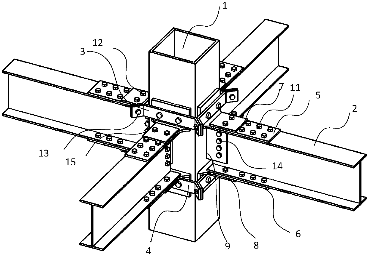 Replaceable energy consumption connecting node of assembly-type rectangular steel pipe column-H-type steel beam