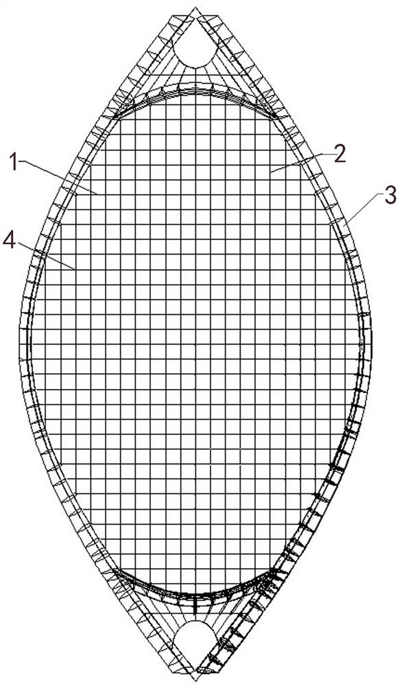 Construction method of cable-net structure with double inclined arch bearing hyperbolic parabola with limited construction space