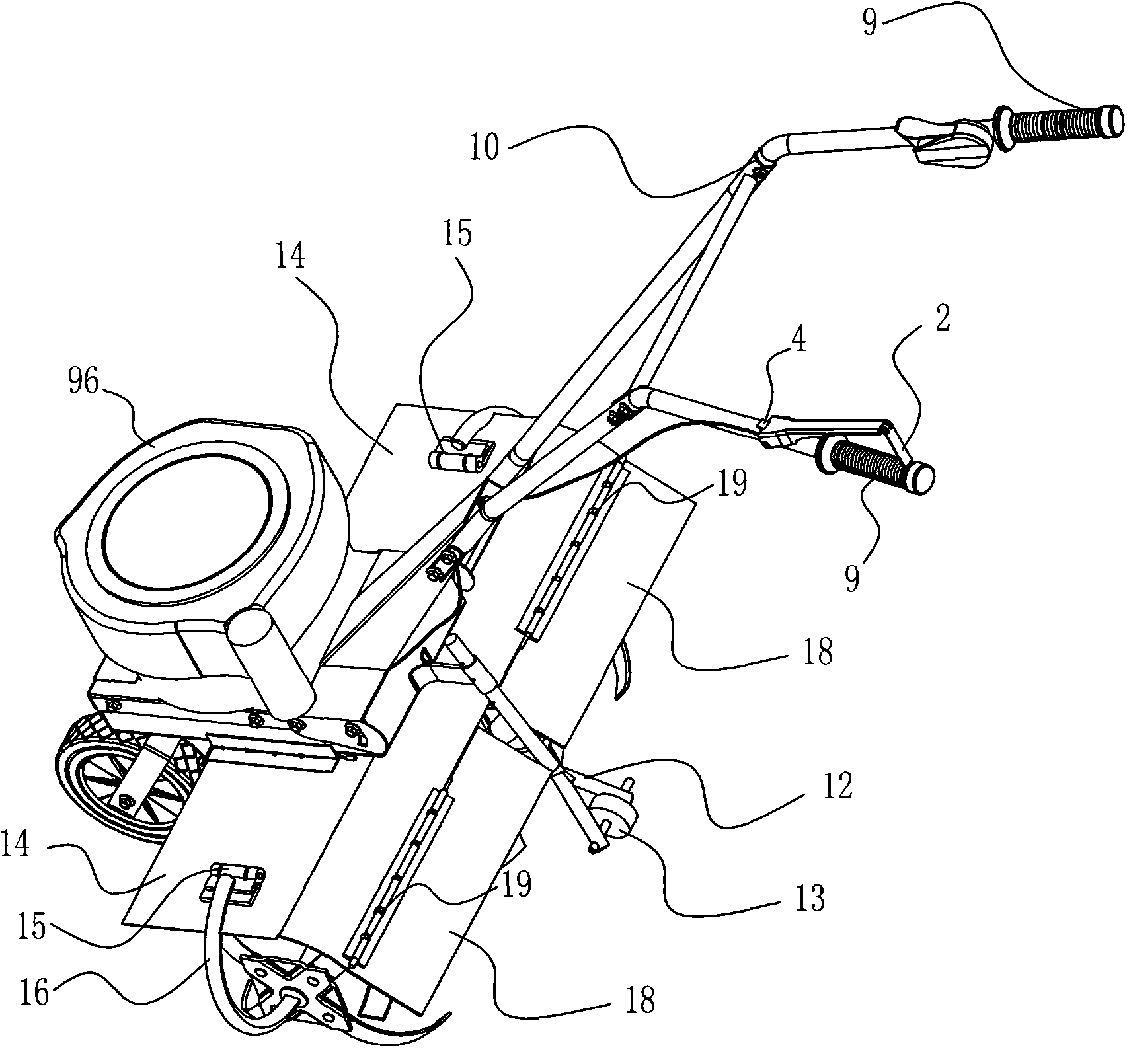 Wide-range horizontal mini-tiller for avoiding middle tillage omission by adopting guide wheel matched lift-throwing type plow with blade protecting disc