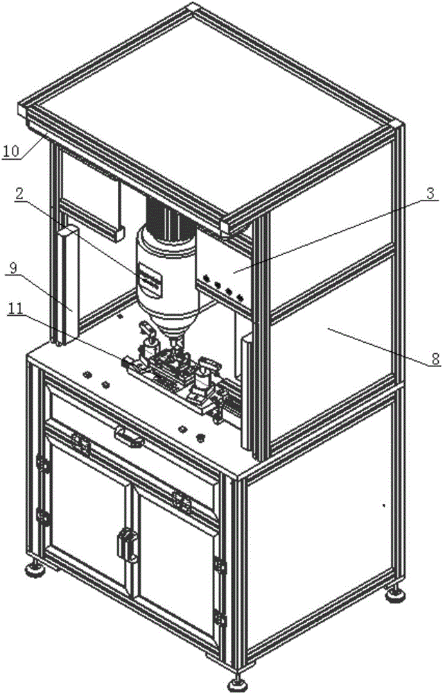 Self-starting radial riveting work station and riveting method