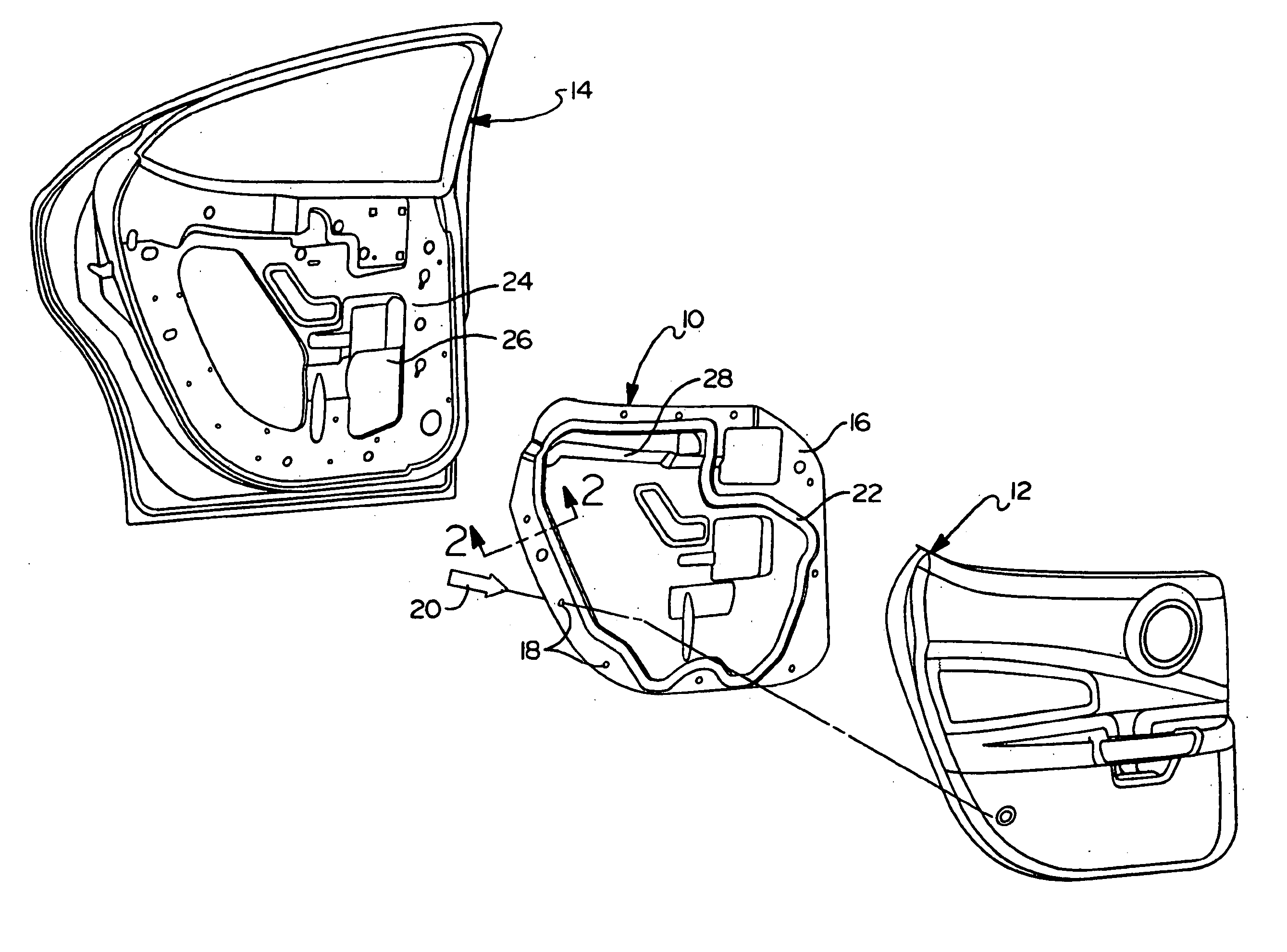 Water and sound shield having raised sealing rib