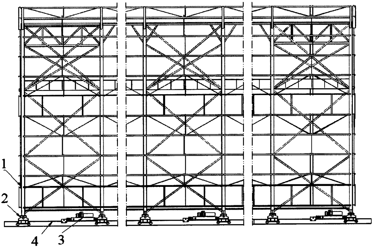 Moving system for construction awning