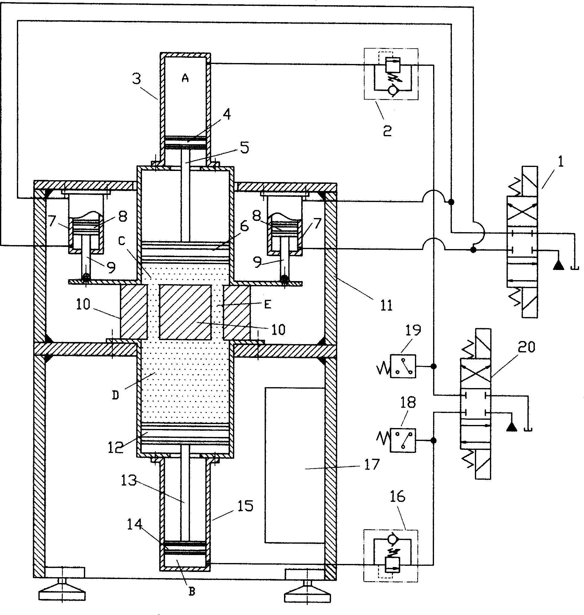 Reversible drive device with two single action cylinder implemented by closed abrasive