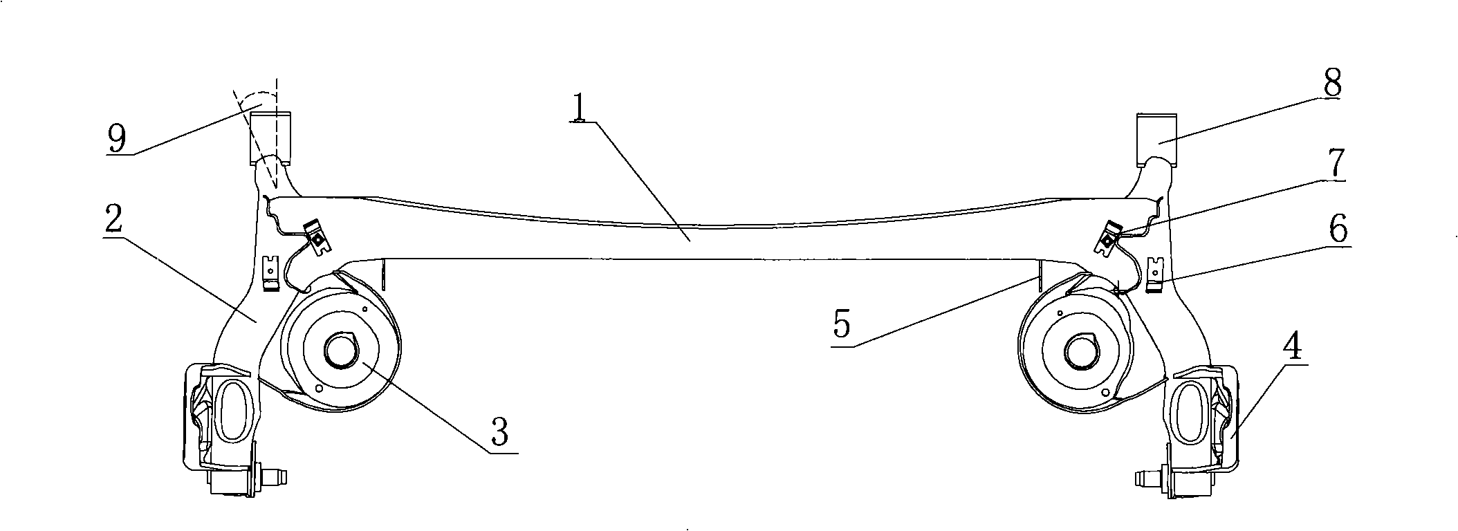 Torsion girder type hind axle